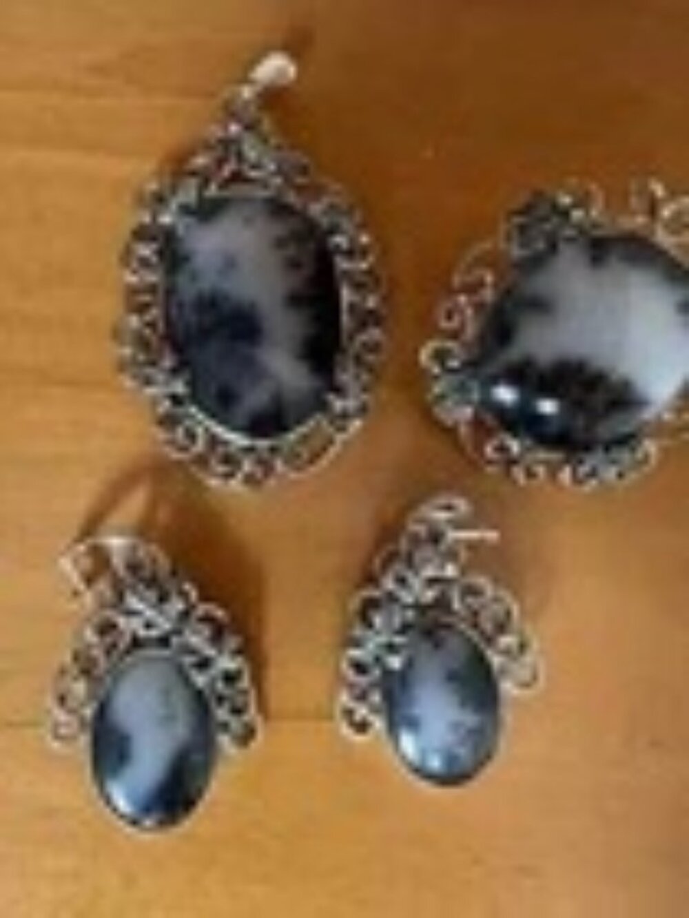 Landscape Agate Set Earrings, Ring & Pendant, 925 Silver Made By Ukraine Artist